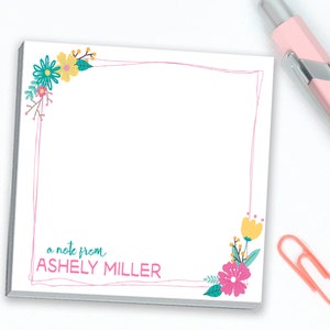 Personalized Sticky Notes // cute floral bright design with custom name // 3x3 inch with 50 notes per pad // teacher gift idea customizable