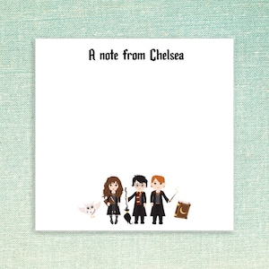 Personalized Sticky Notes with Custom Name Text // 3"x3" and 50 per pad // gift idea, teacher appreciation, stationery, cute wizard desgin