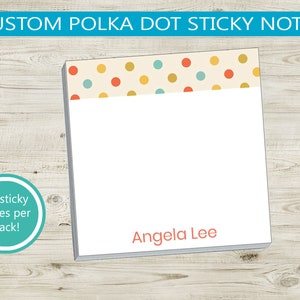 Custom Sticky Notes // fun polka dot design, gift idea, customizable, teacher appreciation, name gift, note pad, notes paper business gift