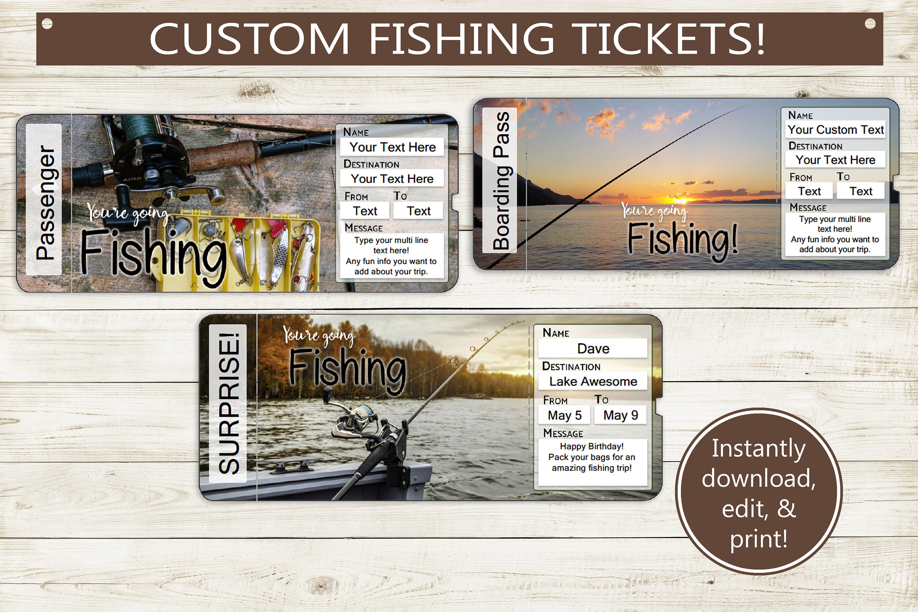 Custom Fishing Tickets // Printable Adobe Editable PDF // Etsy UK