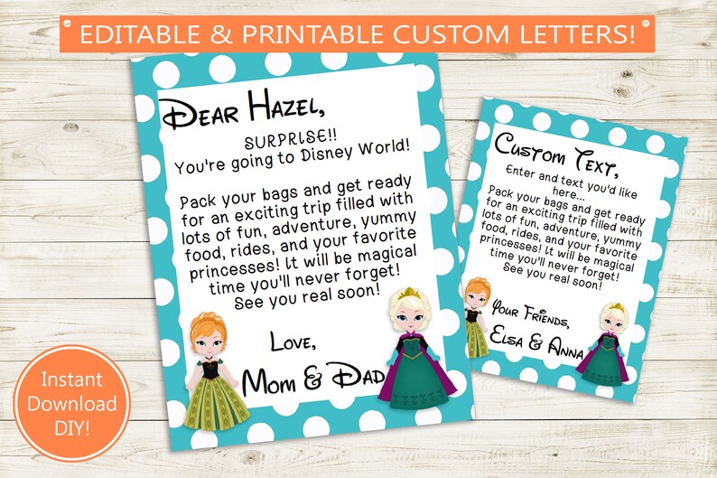 Printable and Editable Family vacation Explain Disney Princess Letter // Adobe editable PDF // Elsa, Anna, Frozen, personalized, printable letter, birthday photo regarding You're Going to Disney World Printable known as Printable and Editable Holiday vacation Demonstrate Disney Princess Letter // Adobe editable PDF // Elsa, Anna, Frozen, custom made, printable letter, birthday