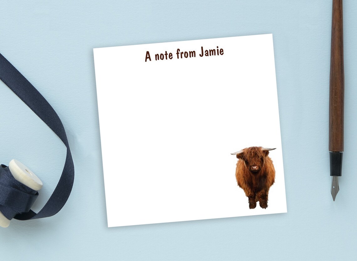 Personalized Sticky Notes Highland Cattle Design // 3x3 Inch Etsy