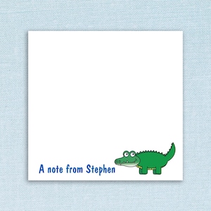 Personalized Sticky Notes with Alligator Cartoon and Custom Name // 3"x3", teacher appreciation, gift idea, stationery text, crocodile paper