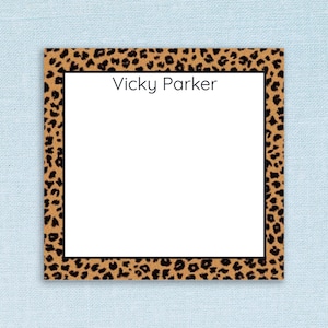 Personalized Sticky Notes with Custom Name and Cheetah Print Design // 3"x3", teacher gift idea appreciation stationery text paper leopard