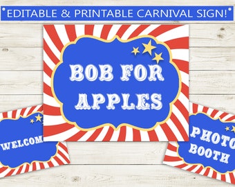 Editable Carnival Sign // Instant Download PDF // Printable Circus Sign, Party Sign, Carnival Party, Circus Party, DIY 8x10 instant download