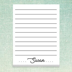Custom Name Notepads // 50 sheets per stack 4"x5.5" size gift idea bulk teacher appreciation personalized stationery cursive script lines