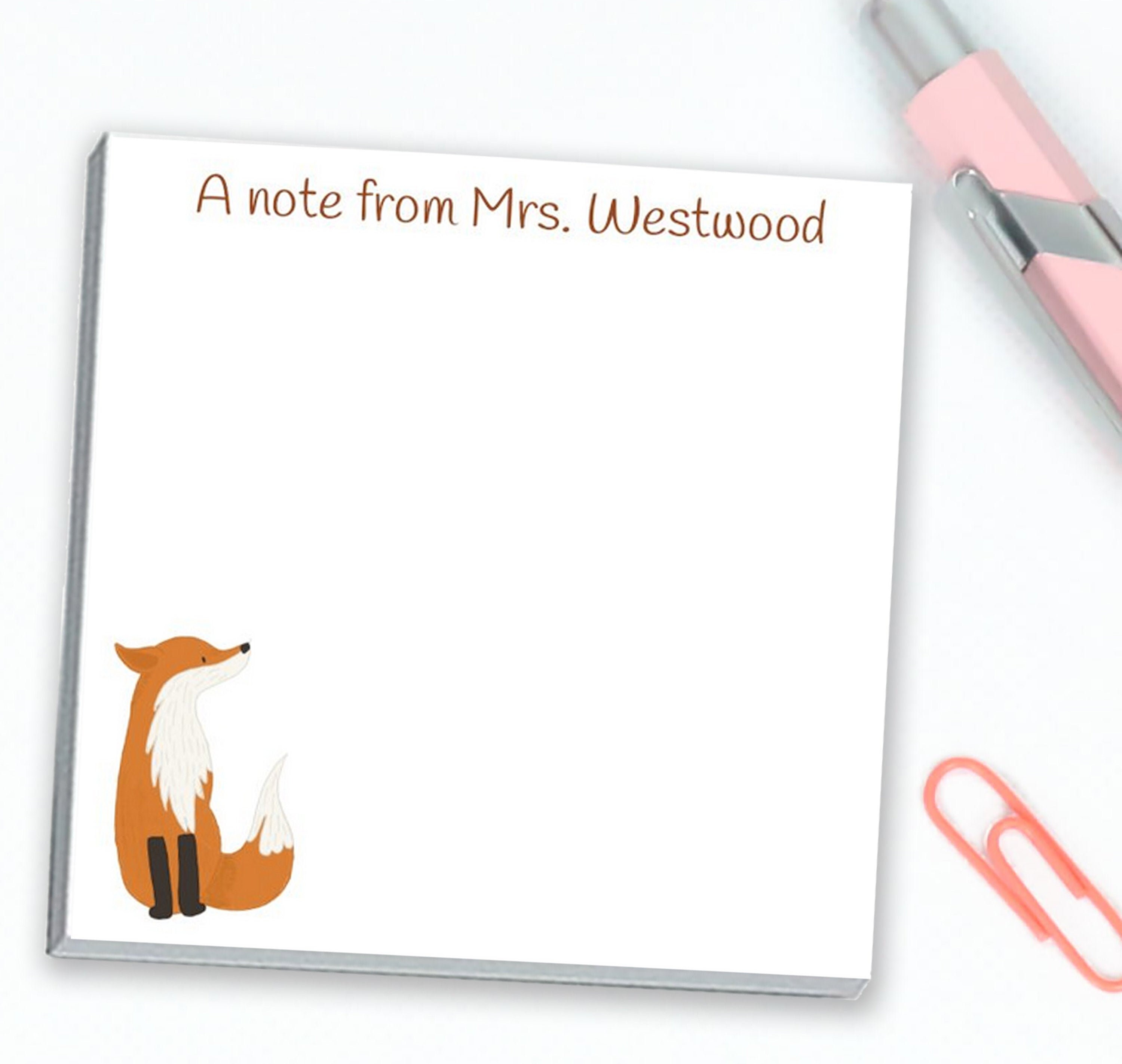 Personalized Sticky Notes Fox Design // 3x3 Inch With 50 Notes - Etsy