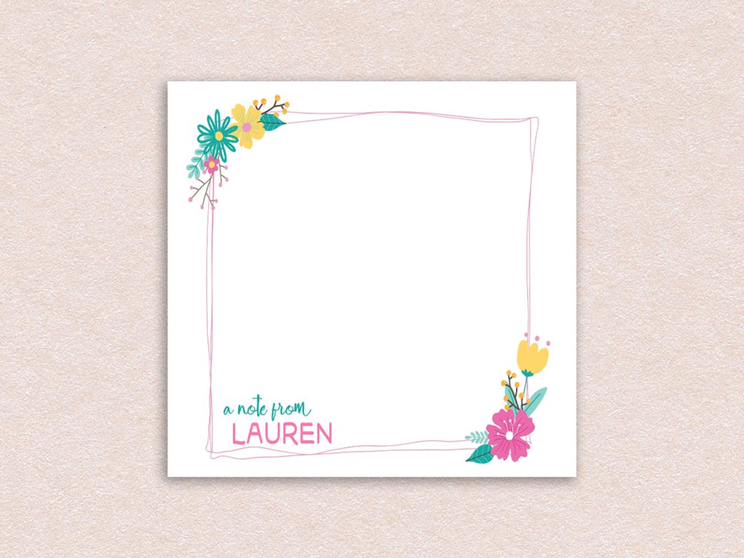 Personalized Sticky Notes // Cute Floral Bright Design With Custom Name ...