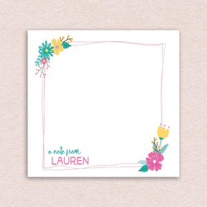Personalized Sticky Notes // cute floral bright design with custom name // 3x3 inch with 50 notes per pad // teacher gift idea customizable