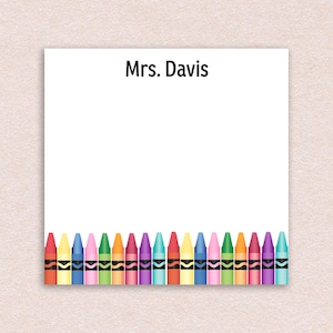 Personalized Sticky Notes in Fun Crayon Design // teacher gift idea, teacher appreciation, custom gift idea, name crayons, elementary school