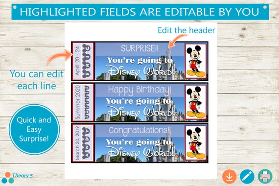 Printable and Editable Tickets toward Disney Worldwide! Adobe editable PDF, getaway describe tickets, wonder, getaway, Mickey, customized Do-it-yourself, reward strategy photo regarding You're Going to Disney World Printable called Printable and Editable Tickets toward Disney Global! Adobe editable PDF, vacation make clear tickets, ponder, getaway, Mickey, custom made Do it yourself, present notion