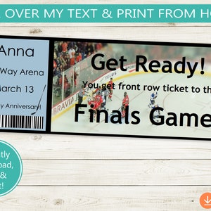 Printable and Editable Hockey Tickets // Adobe PDF, Surprise Game Tickets Stub Birthday Present ...