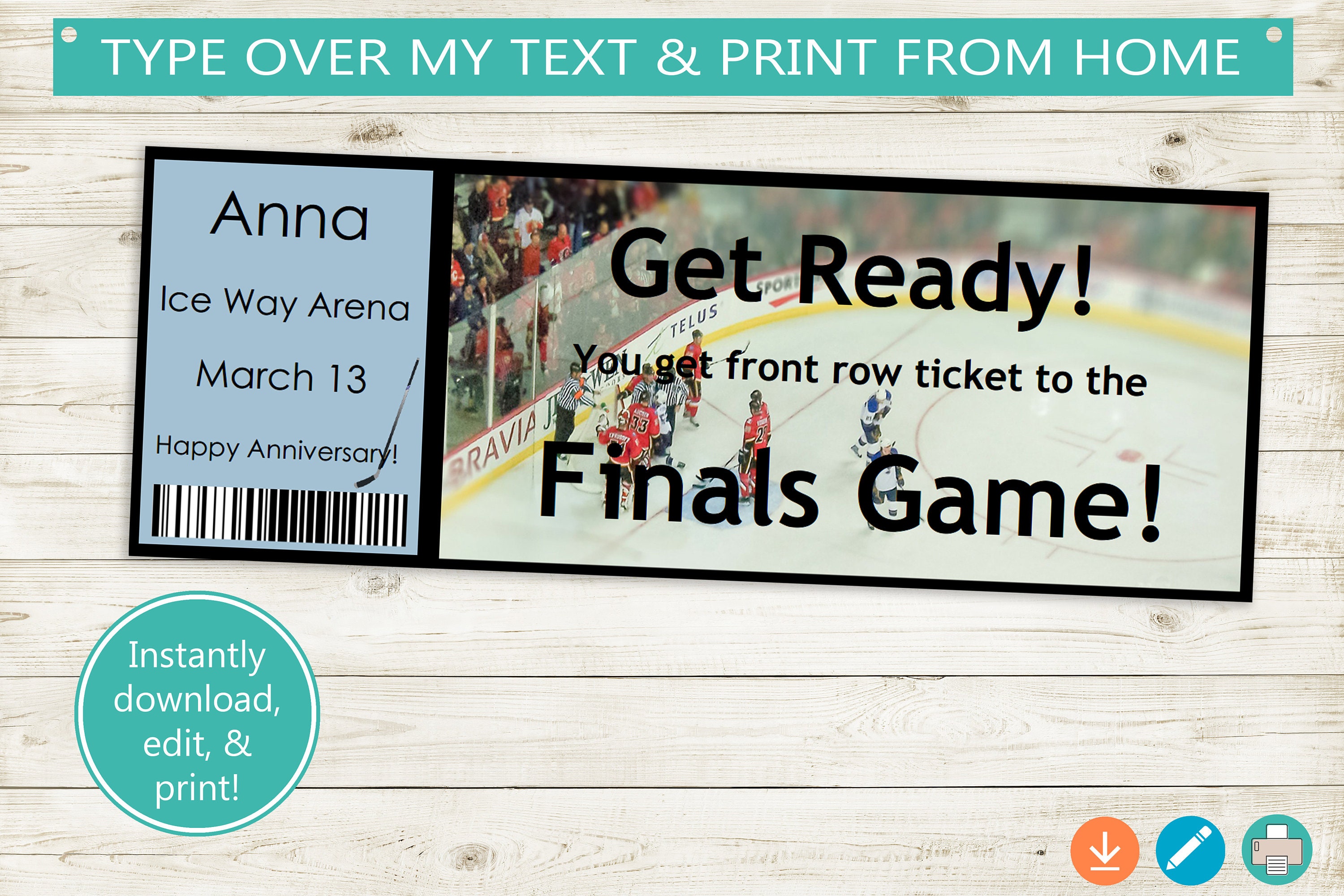 Printable and Editable Hockey Tickets // Adobe PDF Surprise - Etsy