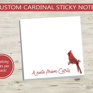 Cardinal Note Paper Sticky Note Pad Custom Cardinal Design // Custom Text Customizable ...