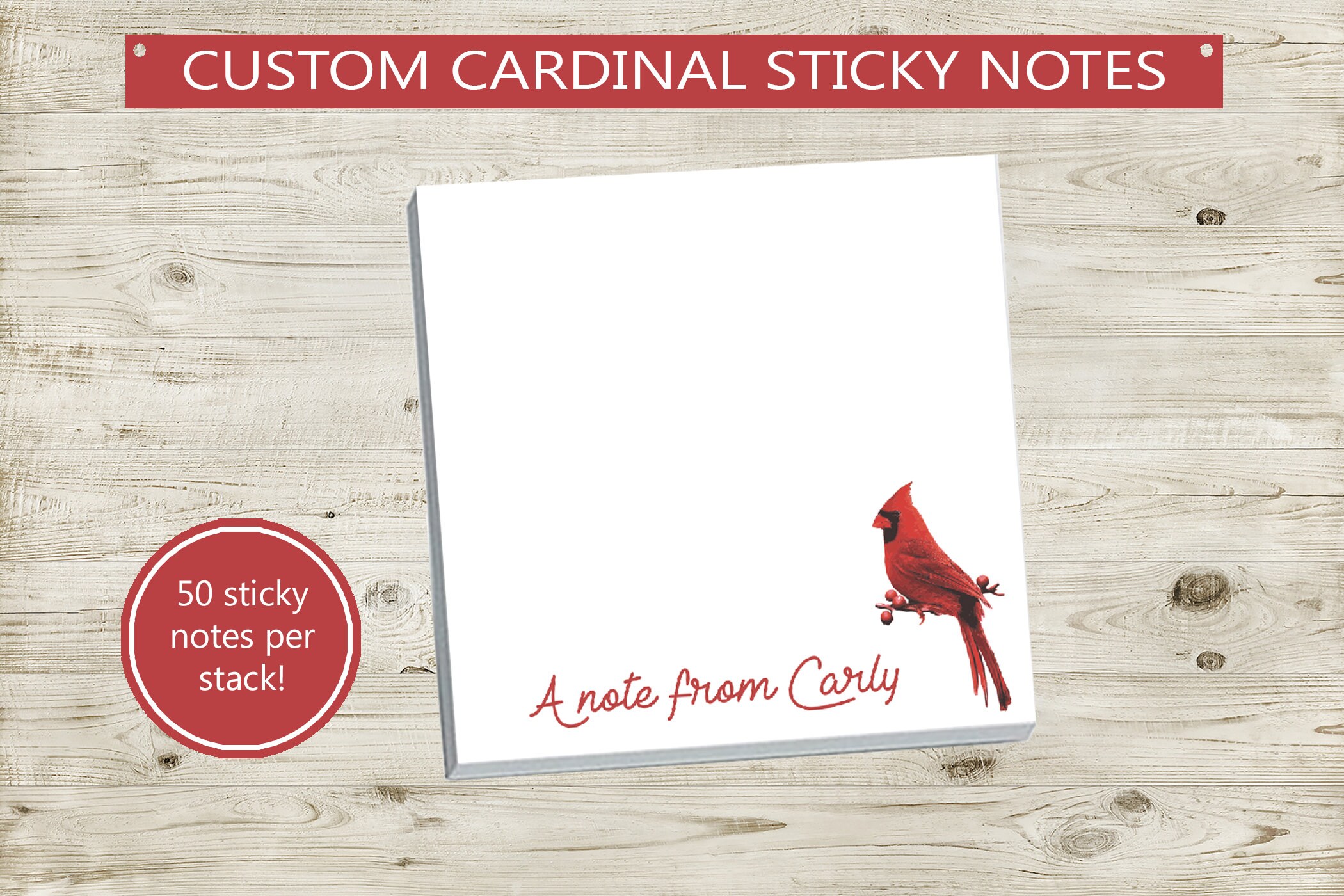 Cardinal Note Paper Sticky Note Pad Custom Cardinal Design // Custom Text Customizable ...