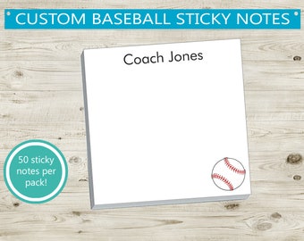 Custom Baseball Sticky Notes // personalized gift idea for coworker teacher appreciation, friend, coach's gift paper stick notes stack of 50