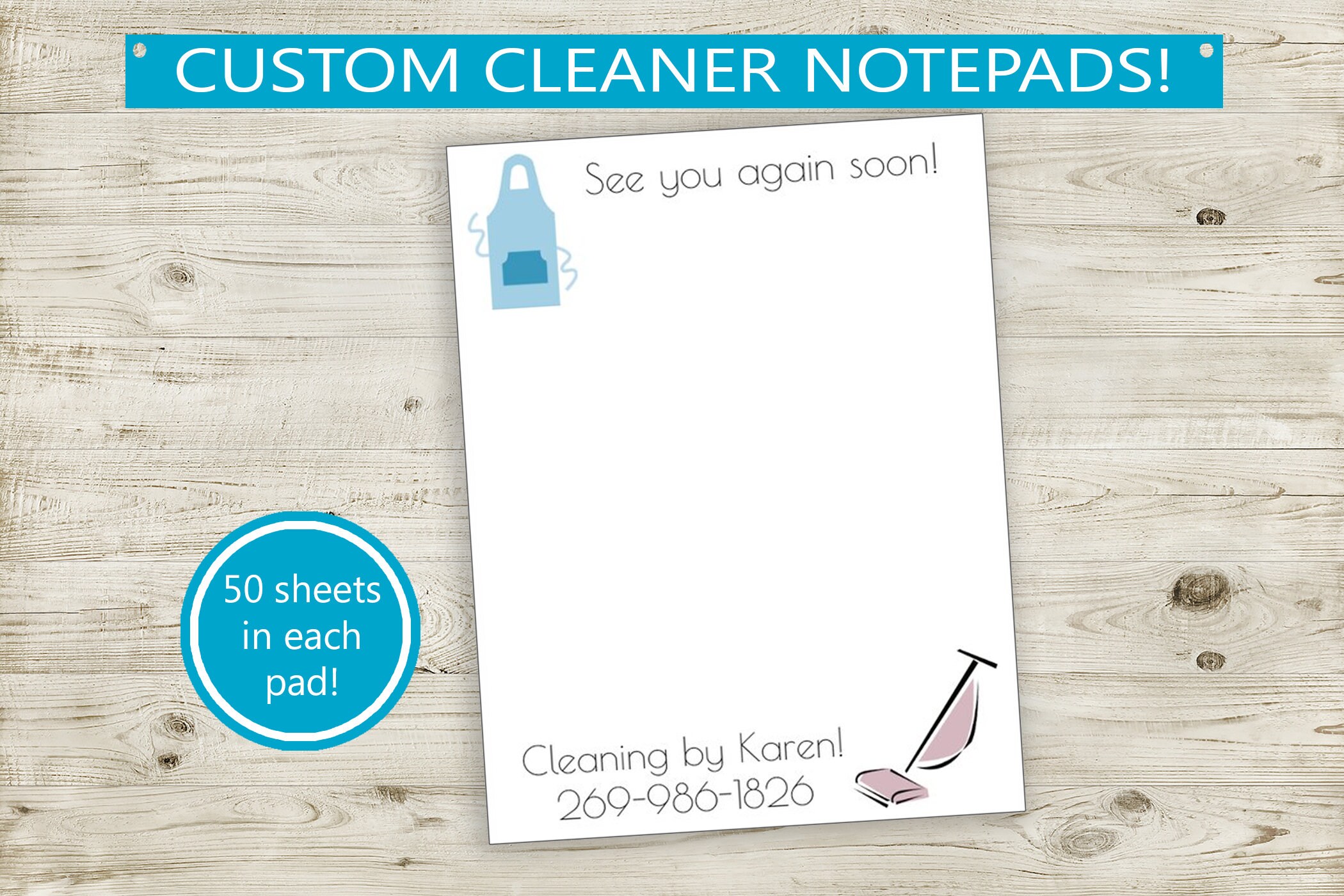 Claeners Notes Custom Cleaner Notepad // 50 Sheets per Stack, 4