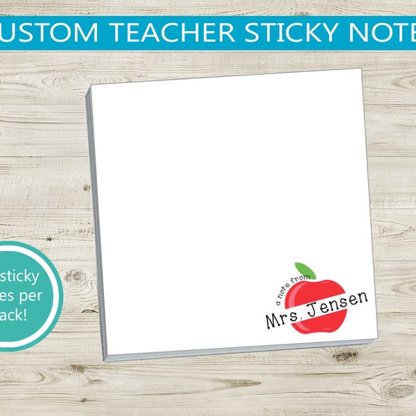 Custom Teacher Sticky Notes // gift idea, customizable, teacher appreciation, school gift, note pad, notes paper personalized, apple name
