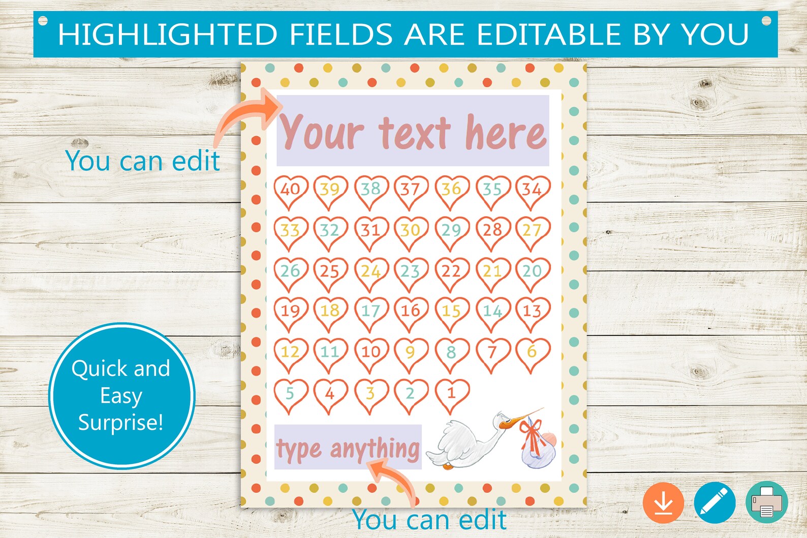 Printable Weekly Pregnancy Calendar // Editable PDF Countdown | Etsy