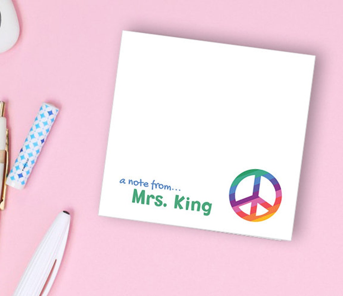 Peace Sticky Notes Personalized Sticky Notes // Peace Sign Hippy Colorful Design With ...