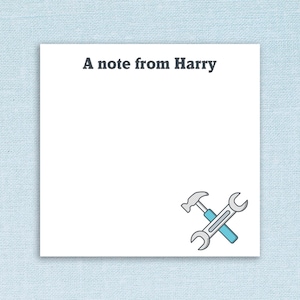 Custom Name Sticky Notes Hammer and Wrench // 3" x 3", 3" x 4", 4" x 6" // personalized paper, teacher gift idea, cute memo pad post tools