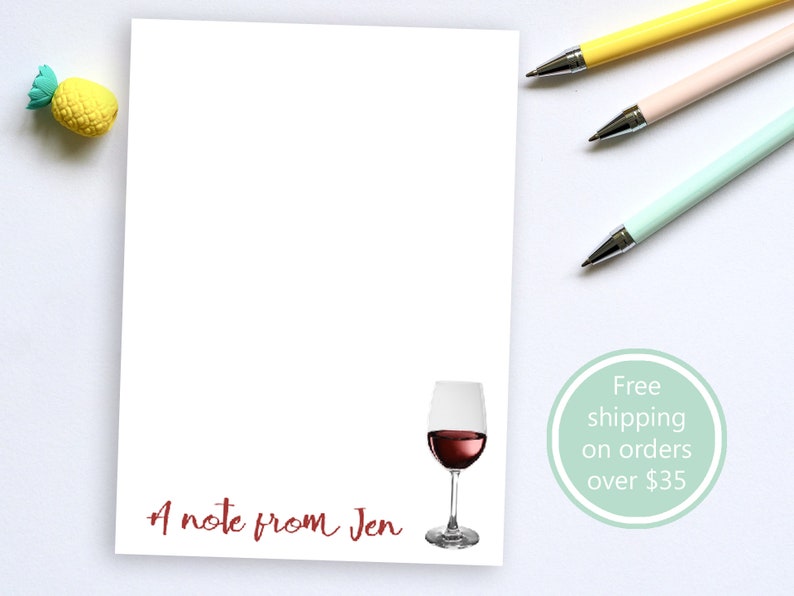 Custom Wine Glass Notepad 50 sheets per stack stationery text 4x5.5 size gift idea personalized teacher appreciation customize