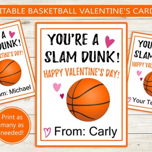 Basketball druckbare Valentinstagskarten // Sofortiger Download Valentine Editierbarer PDF-Name // Druck von Home, Kids, Fun School Sports Ball