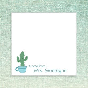 Sticky Note Pads with Cactus Design Custom Name // personalized gift idea, teacher appreciation, plant, friend, pot text paper stationery