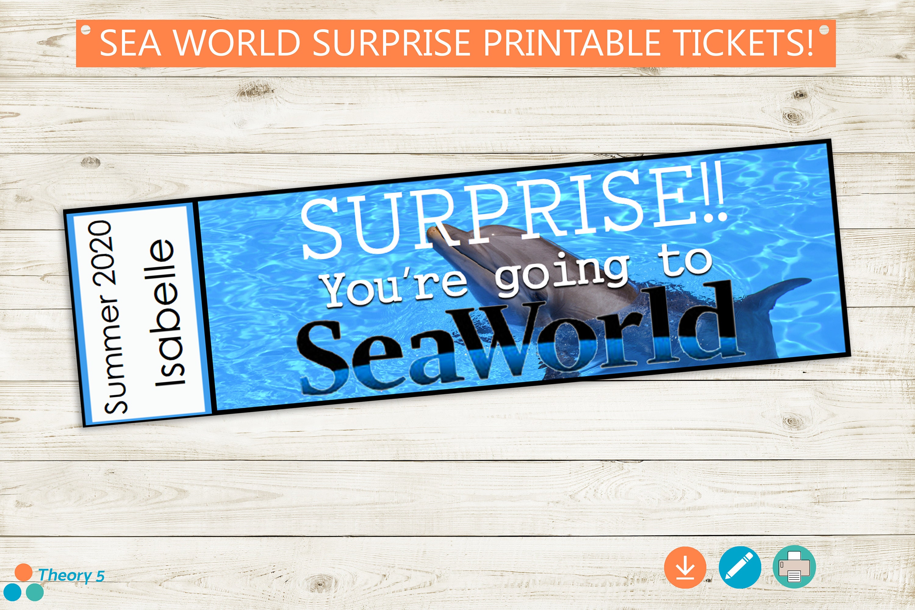 Sea World Trip Reveal Tickets // Adobe Editable PDF // Custom Etsy