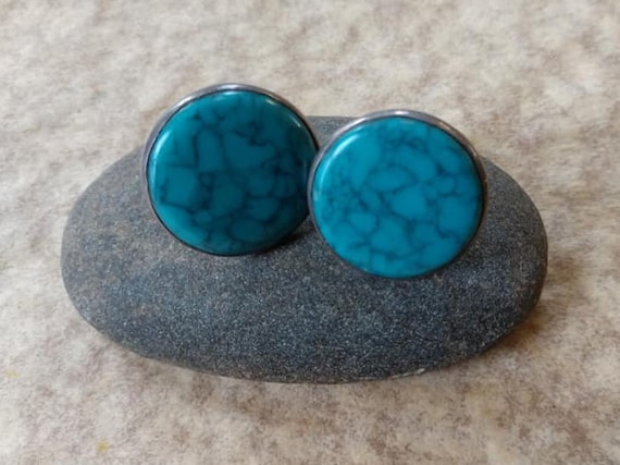 Vintage Silver Turquoise Screw Back Earrings Mexican Silver TAXCO