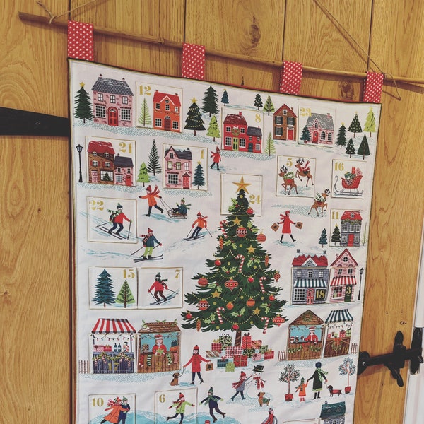 Advent Calendar Christmas DIY Reusable Handmade Quilted Fabric Advent Calendar, Skaters, Skiing, Santa, Father Christmas, Christmas 2022