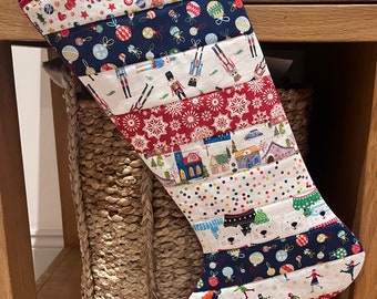 Handmade Personalised Christmas Stocking Father Christmas Santa Claus Blue Snowmen Polar Bear