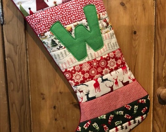 Handmade Personalised 'W' Christmas Stocking (Ready to Dispatch) (LARGE)