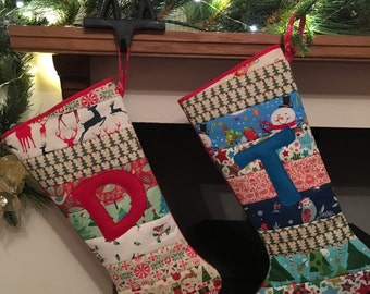 Personalised Christmas Stocking Initial Handmade Quilted