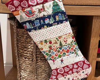 Handmade Personalised Christmas Stocking Father Christmas Santa Claus Blue Snowmen Polar Bear