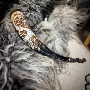 Carved Drinking Horn, Urnes Horse