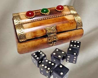 Antique 6  D6 Dices with  Bone Box Brass inlay Work/ christmasgift /giftforher /giftforhusband /dicelover /giftforwife/ giftforhusband