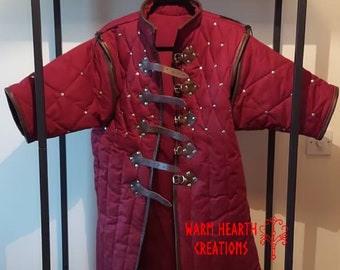 Handmade Padded Gambeson: Medieval Viking Armor Coat with Detachable Sleeves