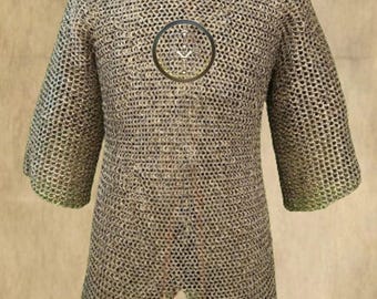 Titanium 9 MM rings Medieval chainmail half Sleeve shirt / 9 mm Flat riveted chainmail hauberk / Sca Haubergeon / Combat Ready chainmaile