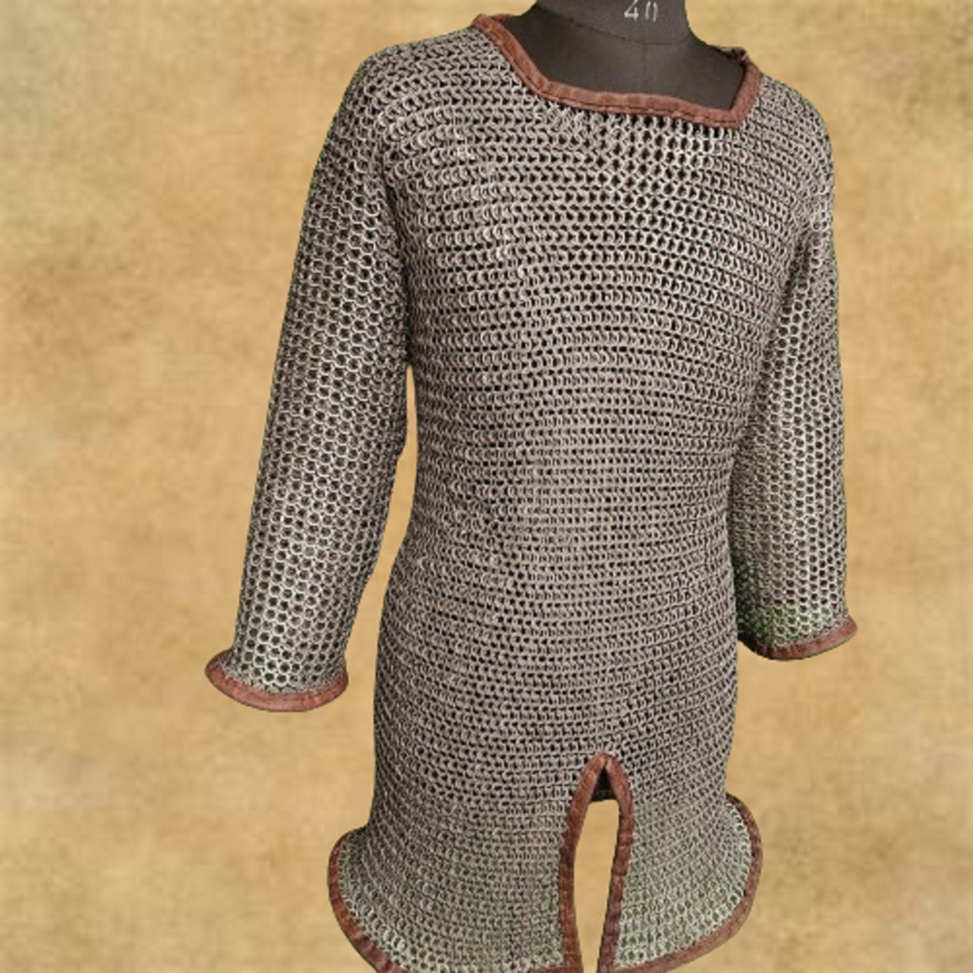 鎖かたびらのハウバーク / 中世の鎖かたびら半袖シャツ / 9 mm 平らな