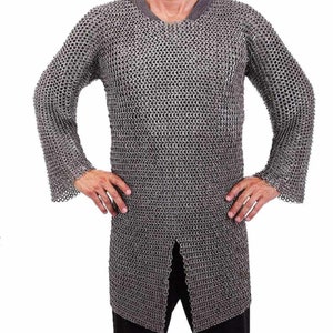 Mild Steel Chainmail Shirt, 9mm Flat Riveted Haubergeon, Medieval Armor