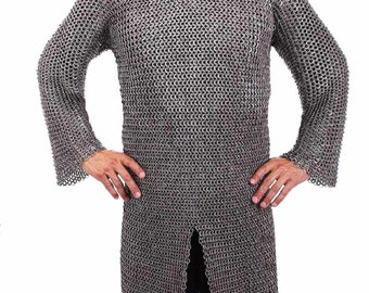 Full sleeve Chainmaile shirt , 9 mm Flat riveted , Chainmail Armor Shirt , Medieval Costume / Reenactment Haubergeon / Sca maile armour