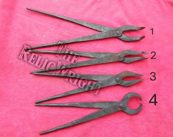 Hand Forged Blacksmith Tongs Kit 4-Piece Starter Set in Mild Steel