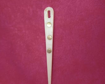 Handmade Bone Nalbinding Needle with Brass Decoration