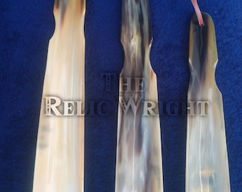 Handmade Bovine Horn Shoehorn with Leather Rope Handle
