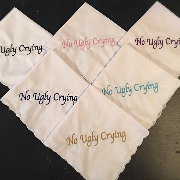 SALE*** No Ugly Crying Scalloped Handkerchief, Your Choice Of Color Thread- Ready To Ship