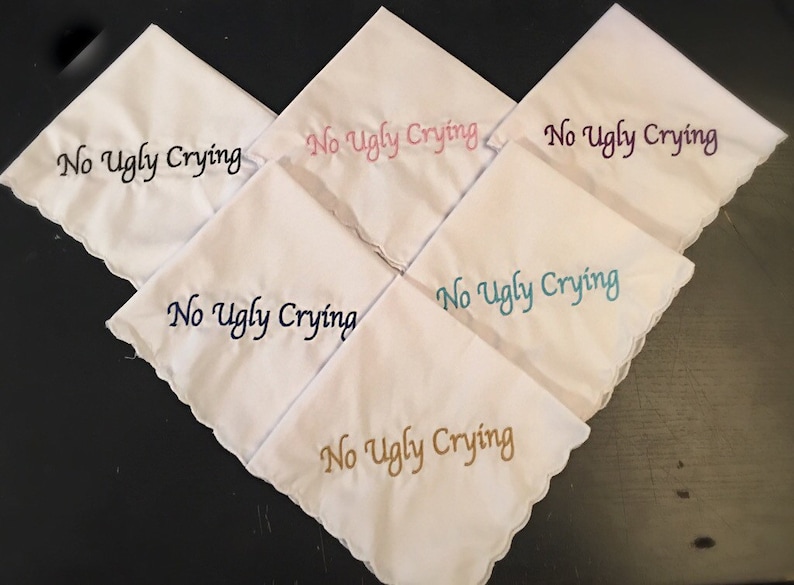 SALE No Ugly Crying Scalloped Handkerchief, Your Choice Of Color Thread Ready To Ship image 1