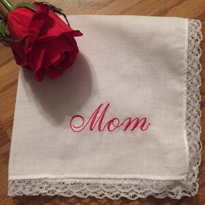 Mom Wedding Lace Handkerchief Your choice of color thread