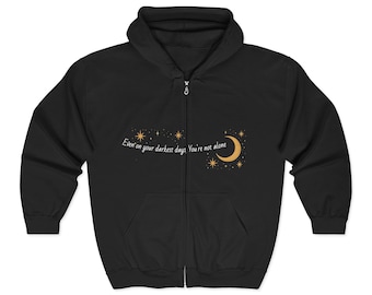 Unisex Heavy Blend Full Zip Hoodie – Celestial Moon & Stars Graphic Sweatshirt
