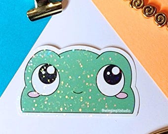 Pegatina de rana - Vinilo kawaii, para portátil o botella de agua